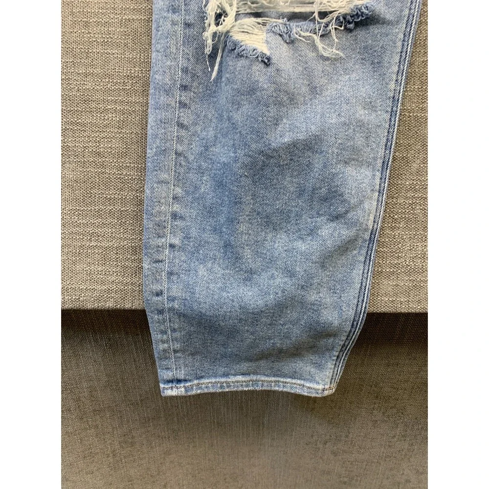 American Eagle Outfitters Curvy Mom Jeans Women 16 Blue Denim Stretch Distressed